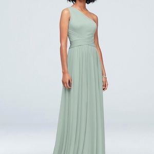 David’s Bridal One-Shoulder Bridesmaid Dress with Full Skirt in Dusty Sage